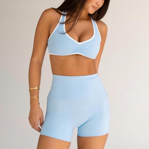 Custom Medium Support V-Neck Sports Bra with Ruched Front | HUCAI sportswear manufacturer