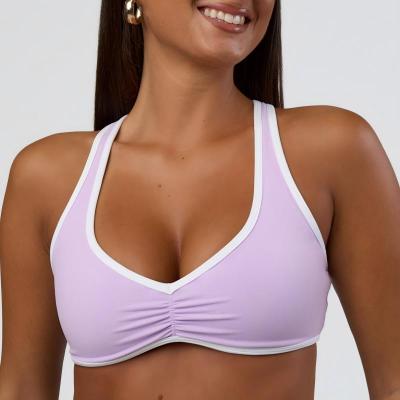 Custom Medium Support V-Neck Sports Bra with Ruched Front | HUCAI sportswear manufacturer