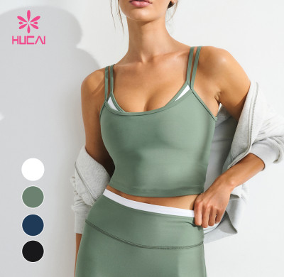 Custom Double-Layer Contrast Sports Bra Top for Women's Sportswear Brands