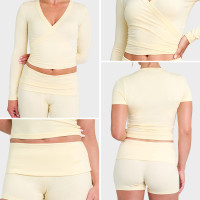 Custom Long Sleeve Wrap Top and Foldover Shorts Set for Women's Sportswear Brands