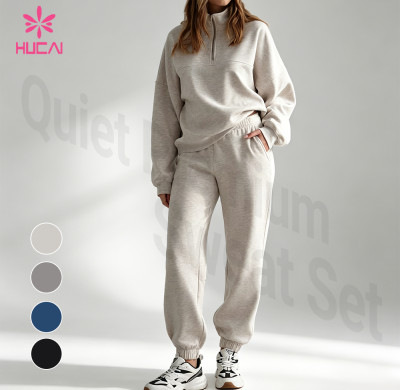 Custom Half-Zip Sweatshirt and Sweatpant Set for Women's Athleisure Brands