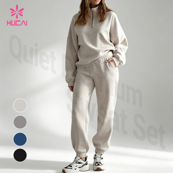 Custom Half-Zip Sweatshirt and Sweatpant Set for Women's Athleisure Brands