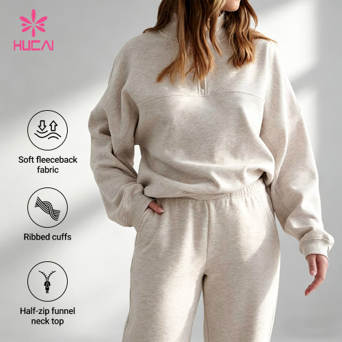 Custom Half-Zip Sweatshirt and Sweatpant Set for Women's Athleisure Brands