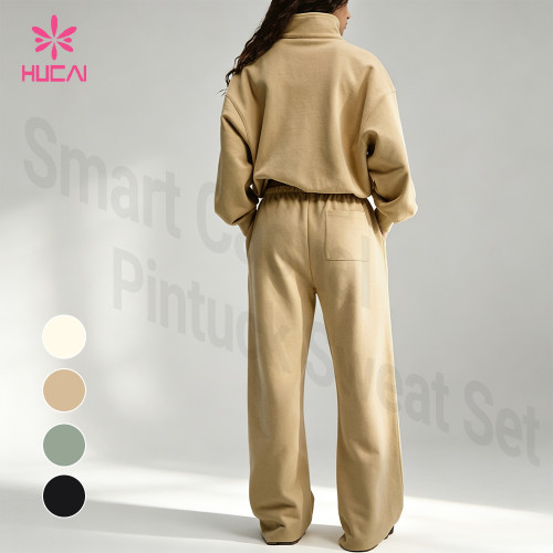 Custom Smart Casual Pintuck Sweat Set for Women's Athleisure Brands