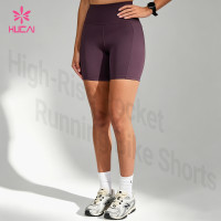 Custom High-Rise Pocket Running Bike Shorts for Women's Sportswear