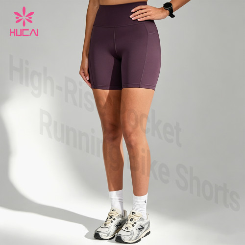 Custom High-Rise Pocket Running Bike Shorts for Women's Sportswear