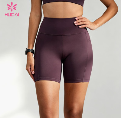 Custom High-Rise Pocket Running Bike Shorts for Women's Sportswear