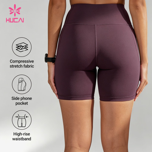 Custom High-Rise Pocket Running Bike Shorts for Women's Sportswear