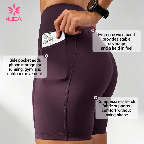 Custom High-Rise Pocket Running Bike Shorts for Women's Sportswear