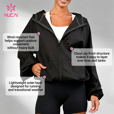 Custom Wind-Resistant Zip Front Running Jacket for Women's Sportswear