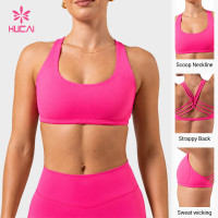 Custom Scoop Neck Strappy Back Sports Bra for Women's Activewear