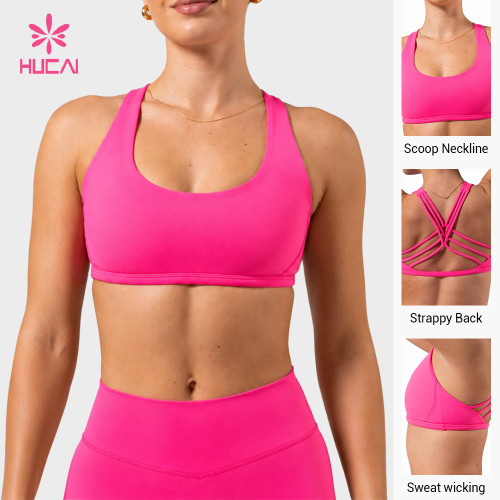 Custom Scoop Neck Strappy Back Sports Bra for Women's Activewear