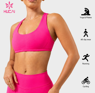 Custom Scoop Neck Strappy Back Sports Bra for Women's Activewear