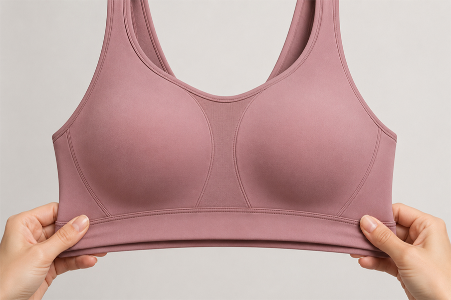 Fixed padding sports bra construction