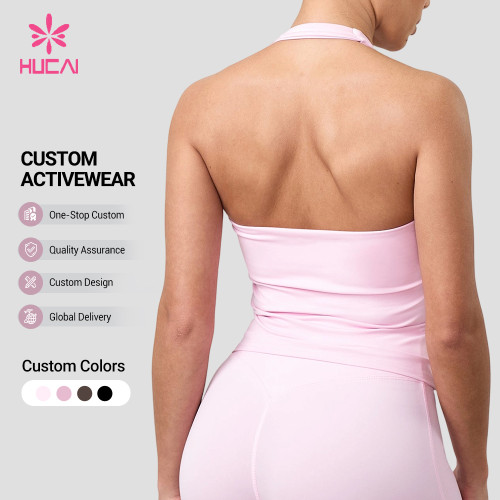 HUCAI Custom Women's Halter Yoga Tank Top with Square Neck and Open Back Design