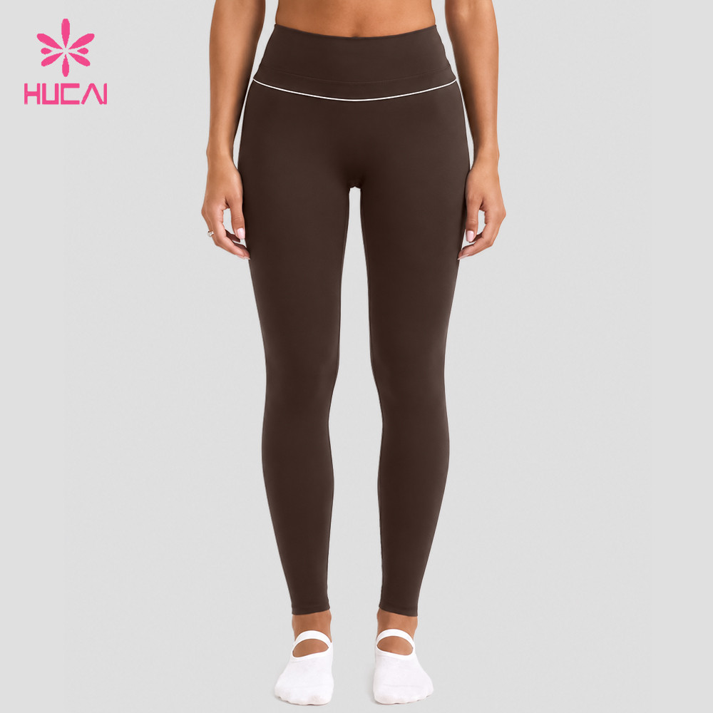 Custom chocolate brown full-length leggings front view
