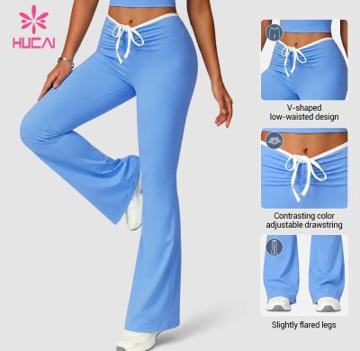 Custom Low Rise Flare Leggings with Contrast Drawstring for OEM Buyers