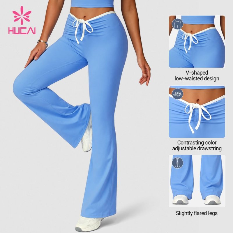 Custom Low Rise Flare Leggings with Contrast Drawstring for OEM Buyers
