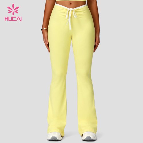 Custom Low Rise Flare Leggings with Contrast Drawstring for OEM Buyers