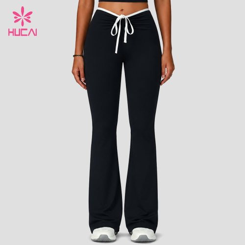 Custom Low Rise Flare Leggings with Contrast Drawstring for OEM Buyers