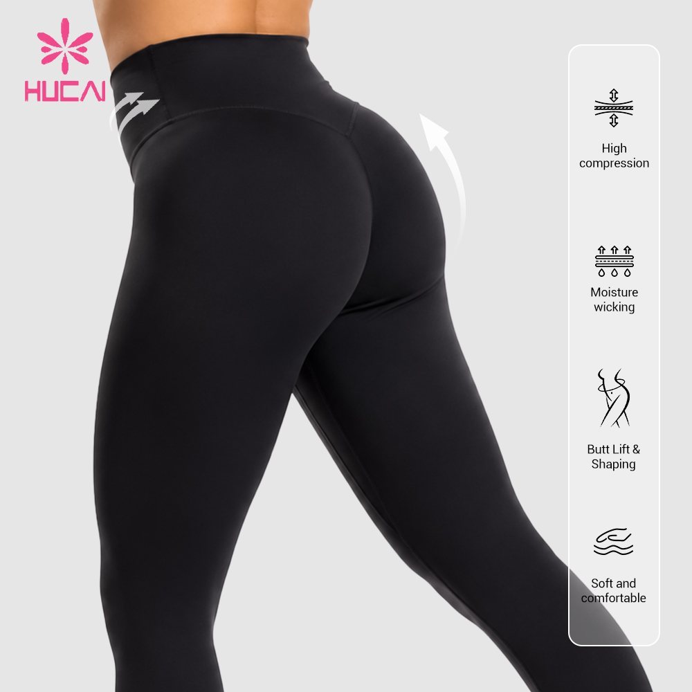 Custom black training leggings back close-up showing the centre-back seat seam