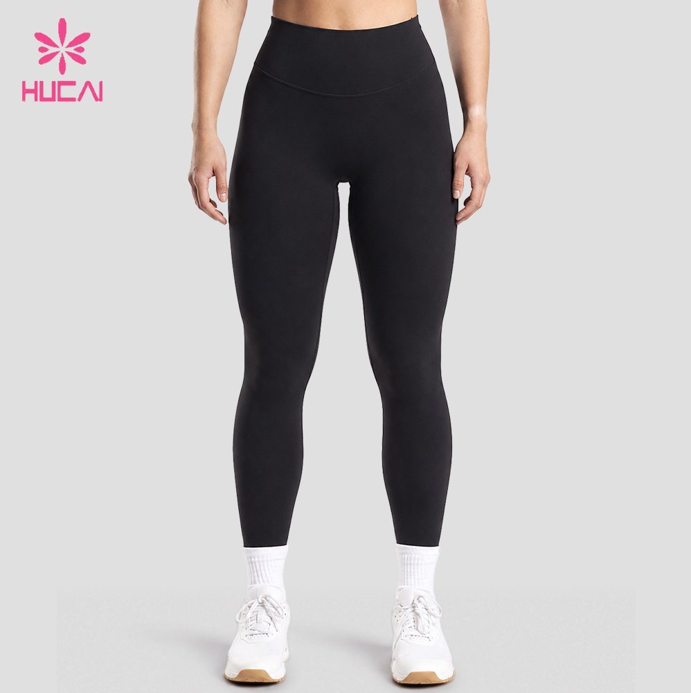 Custom black mid rise training leggings full front view