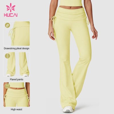 Custom Fold Over Waist Flare Leggings with Side Ties - Bulk Orders
