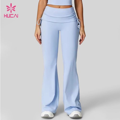 Custom Fold Over Waist Flare Leggings with Side Ties - Bulk Orders