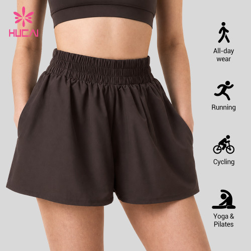 Custom Ruched Waist Flowy Gym Shorts with Side Pockets for Yoga Brands