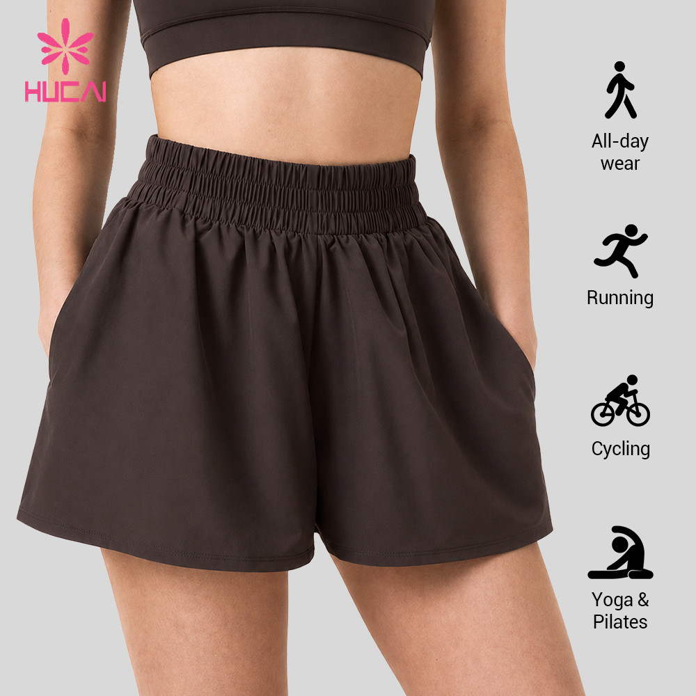 Back view of the ruched multi row waistband and gathered leg