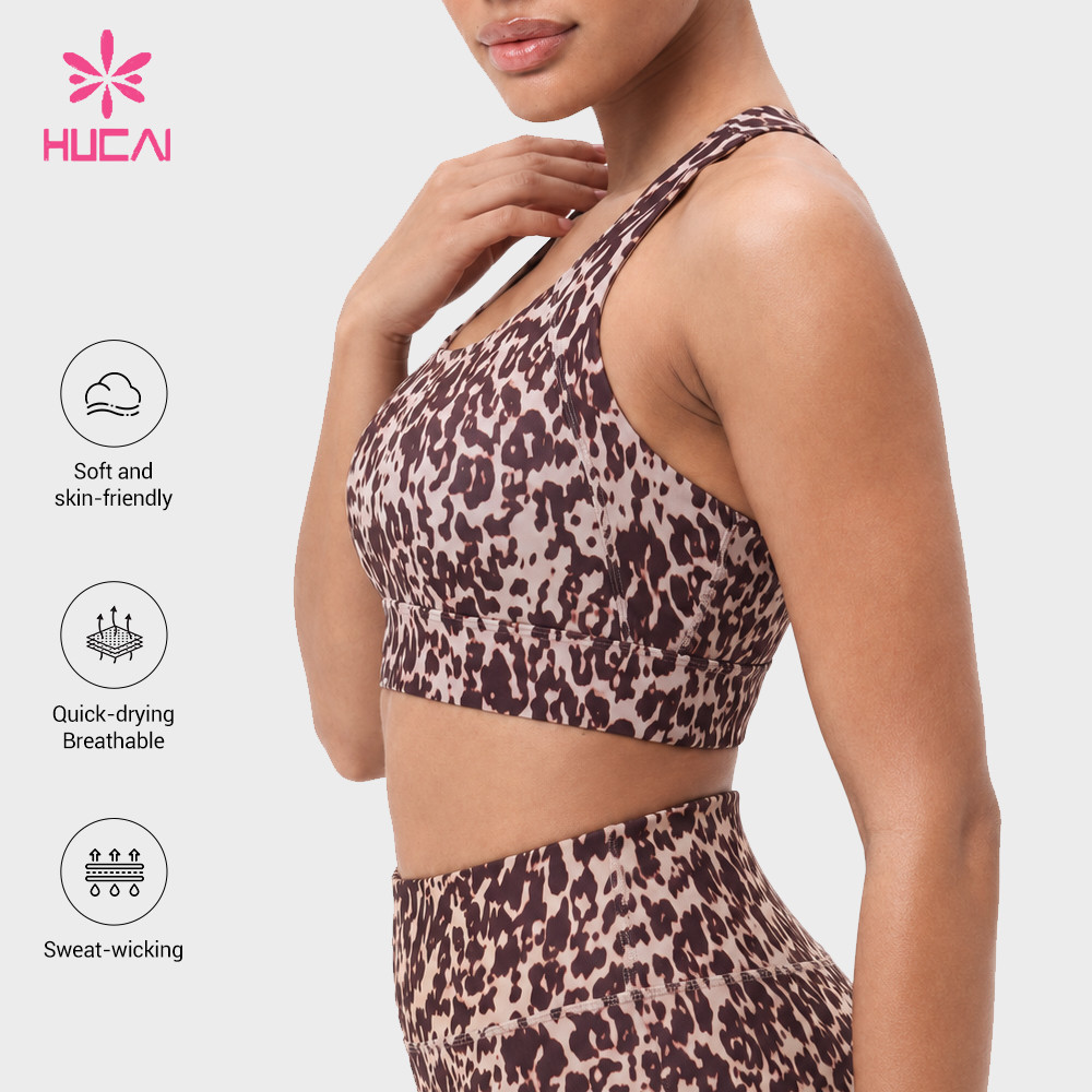 Custom printed sports bra back view with mesh panel and centre elastic band