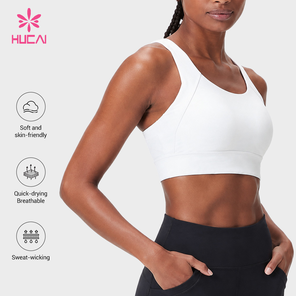 Custom sports bra back view with mesh panel and centre elastic band