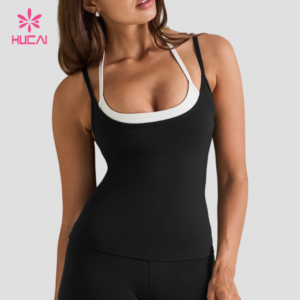 Custom sports bra in the longer vest length showing the double layer construction