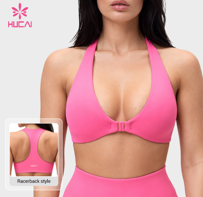 Custom Halter Front Closure Sports Bra - Private Label Production
