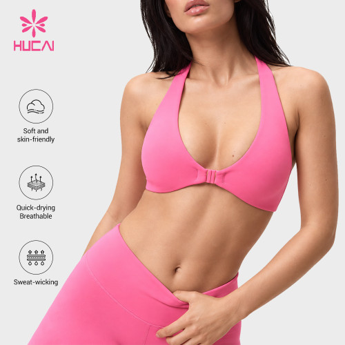 Custom Halter Front Closure Sports Bra - Private Label Production