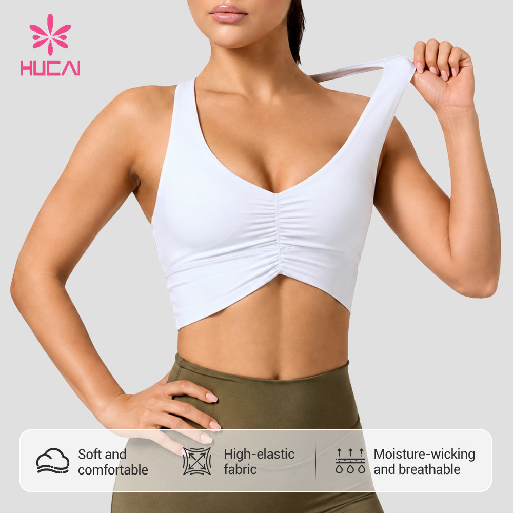 Custom sports bra with stretch demonstration and fabric detail