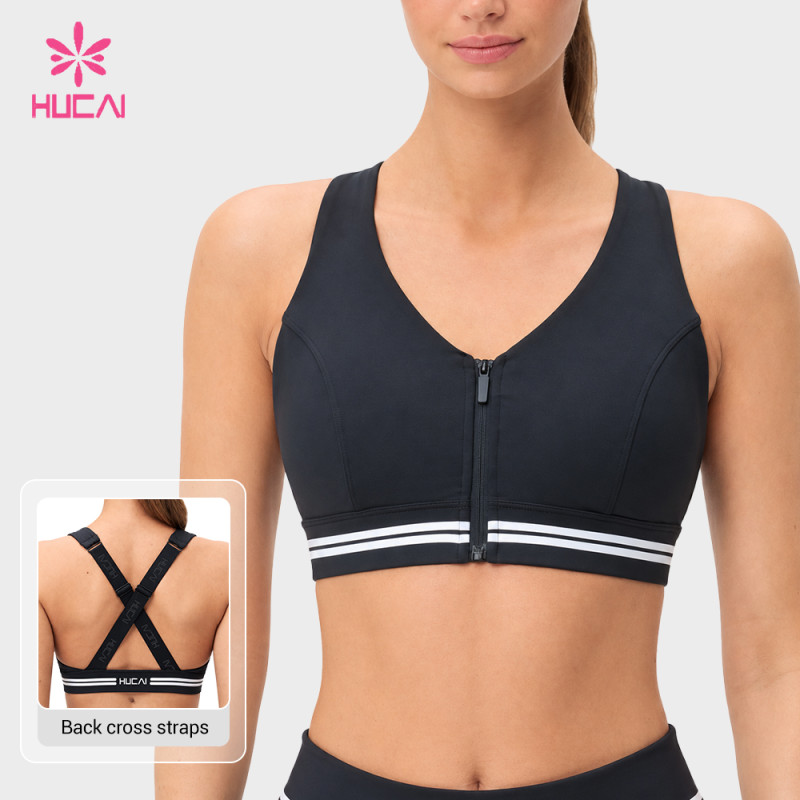 Custom Front Zip Cross Back Sports Bra - Private Label Supply Program