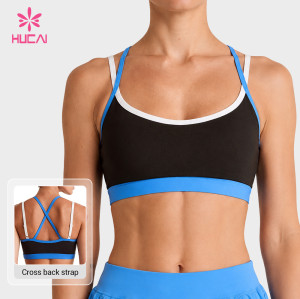 Custom Contrast Cross Strap Sports Bra for Private Label Buyers in Bulk