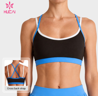 Custom Contrast Cross Strap Sports Bra for Private Label Buyers in Bulk