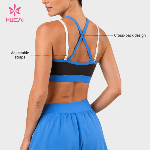 Custom Contrast Cross Strap Sports Bra for Private Label Buyers in Bulk