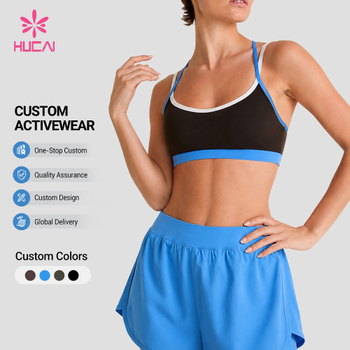 Custom Contrast Cross Strap Sports Bra for Private Label Buyers in Bulk