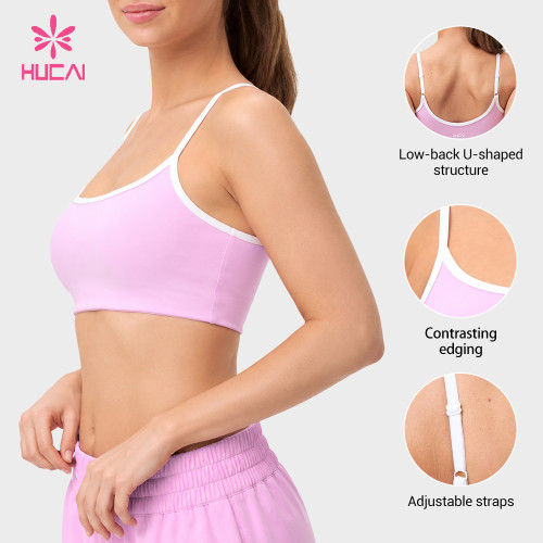 Custom Thin Strap Low-Back Sports Bra with Contrast Edging for Studio and Lounge Brands