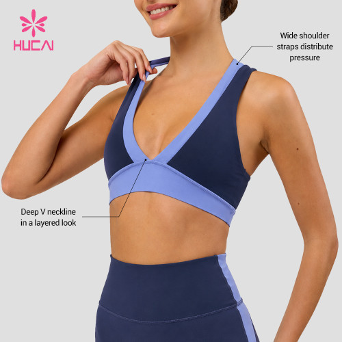 Custom Layered Neckline Cross Back Sports Bra - OEM Wholesale Supply
