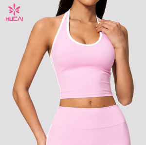 Custom Halter Neck Longline Sports Bra with Contrast Piping for Dance and Studio Labels