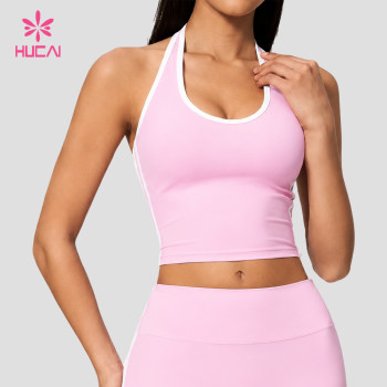 Custom Halter Neck Longline Sports Bra with Contrast Piping for Dance and Studio Labels