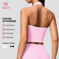 Custom Halter Neck Longline Sports Bra with Contrast Piping for Dance and Studio Labels
