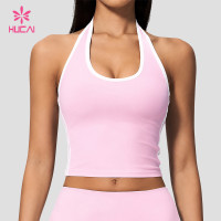 Custom Halter Neck Longline Sports Bra with Contrast Piping for Dance and Studio Labels