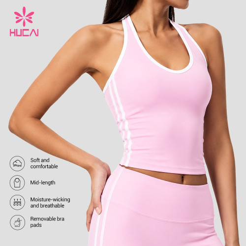Custom Halter Neck Longline Sports Bra with Contrast Piping for Dance and Studio Labels
