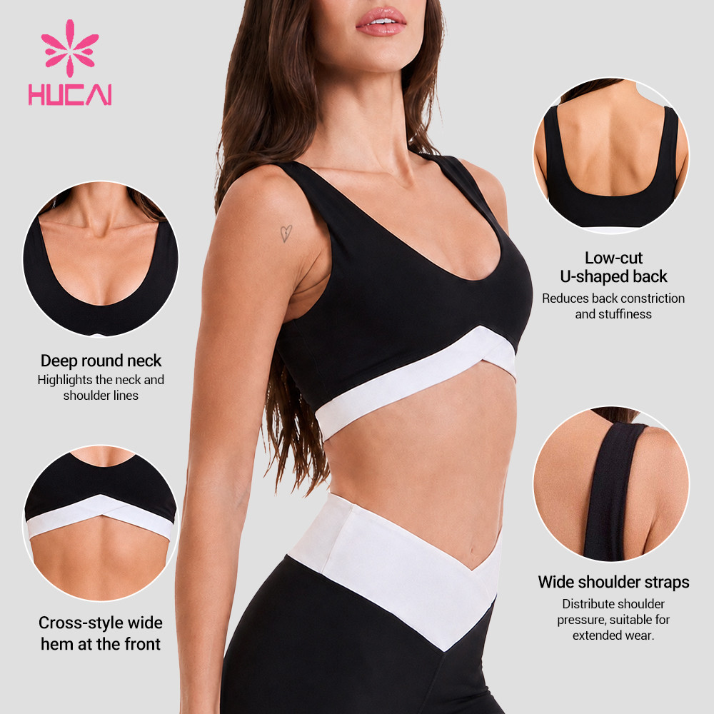 Custom sports bra with band and neckline detail insets