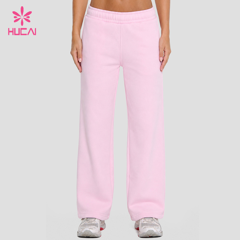 Full length front view of the powder pink straight-leg sweatpant